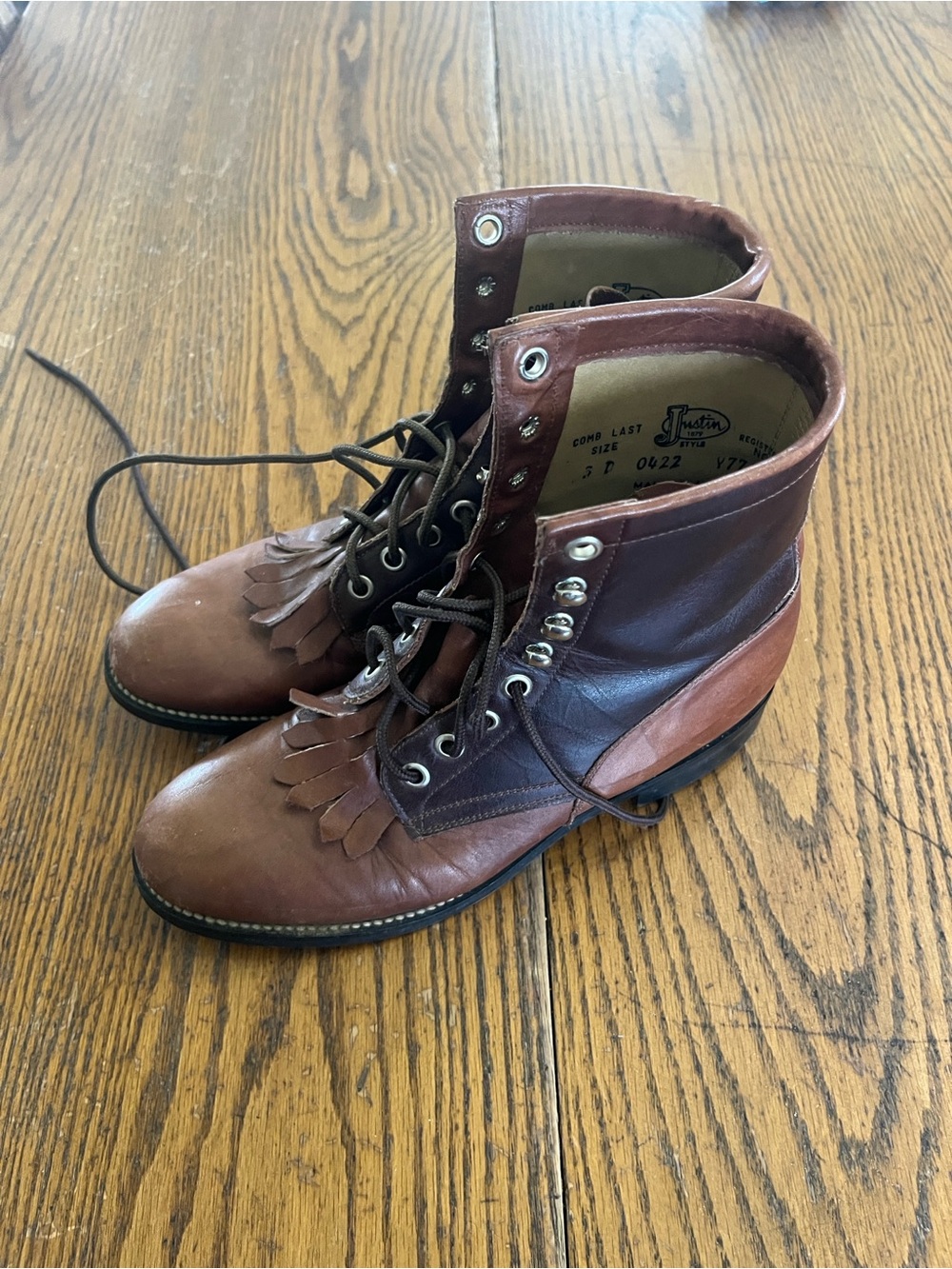 Justin Boots Two-Tone Brown Leather Chukka Boots kids western